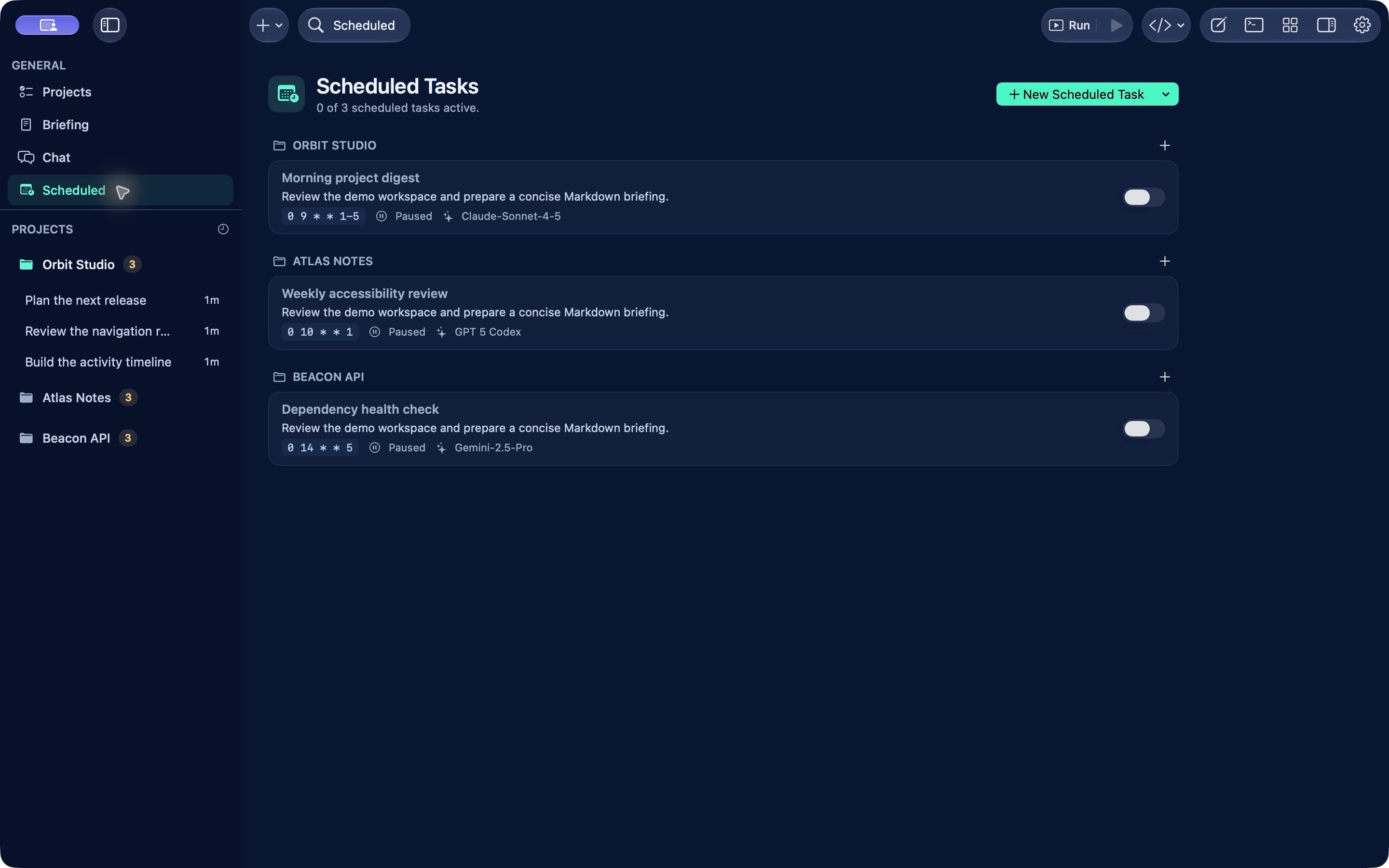 Schedules in RxCode for macOS, using fictional demo data